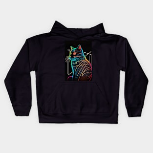 Cool Cat Portrait Neon Art Style Kids Hoodie